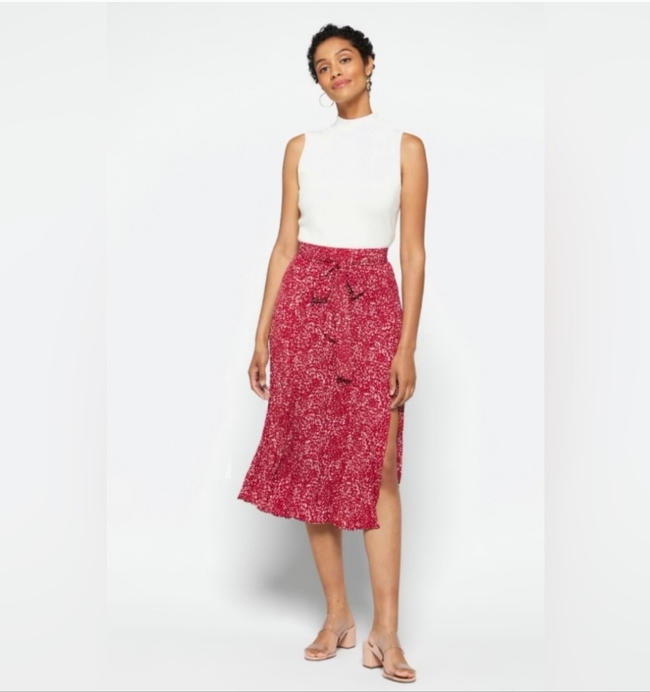 Skies Are Blue Red Print Pleated Midi Skirt mp